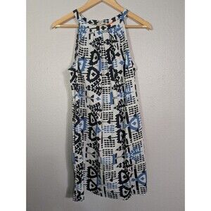 Joe Fresh womens dress size M Midi Blue White‎ geometric Cotton Blend 101
